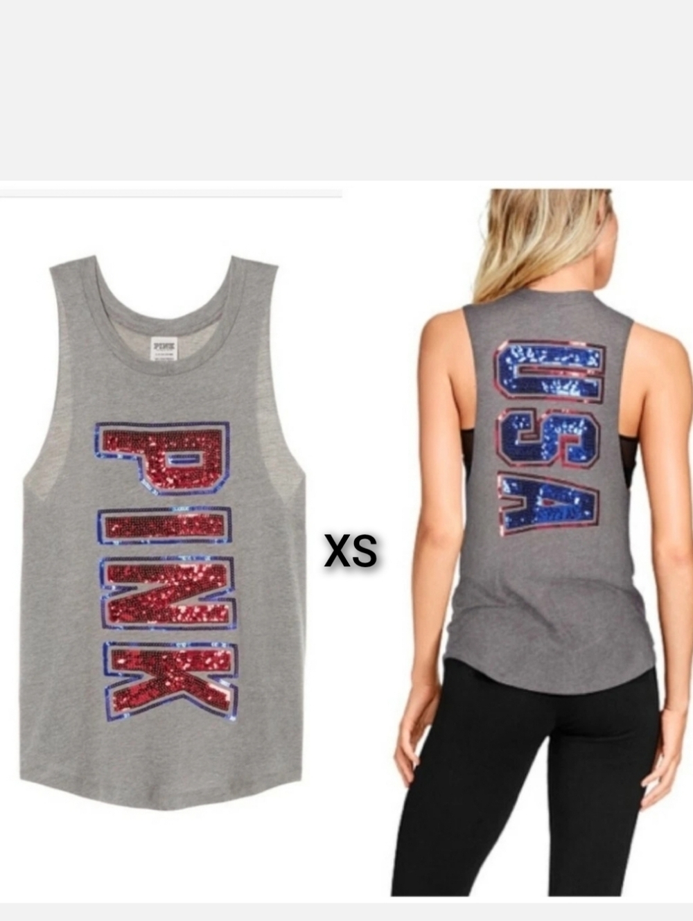 SZ XS VS PINK PATRIOTIC USA BLING TANK TOP